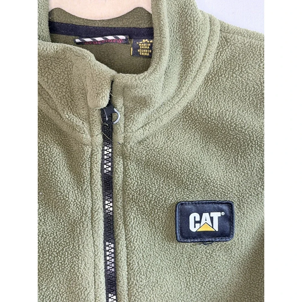 CAT Caterpillar Kids Fleece Vest Green Full Zip Size 10/12